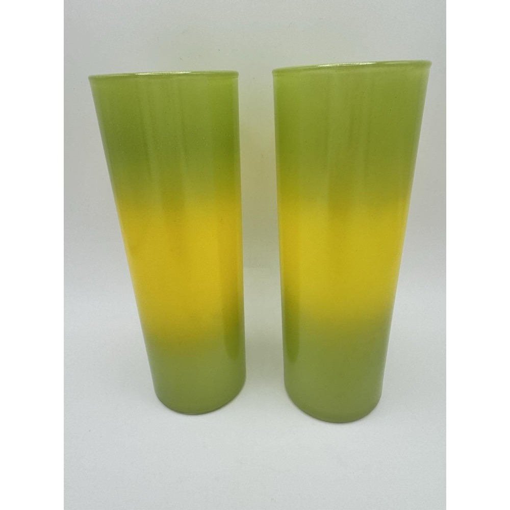 VTG‎ Blendo Bermuda Twist Lemon Lime Glasses Yellow Green Collins Tumblers (2)